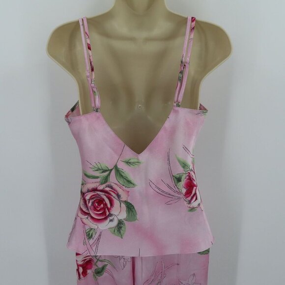 Gilligan & OMalley Women Small Pink Rose Flower V Neck Tank Top Pants Pajama Set - Picture 6 of 13